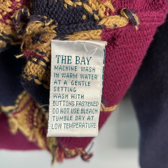 Vintage 90’s Principles Petite Collection Cardigan Navy Taupe Burgundy Paisley M - Picture 8 of 11